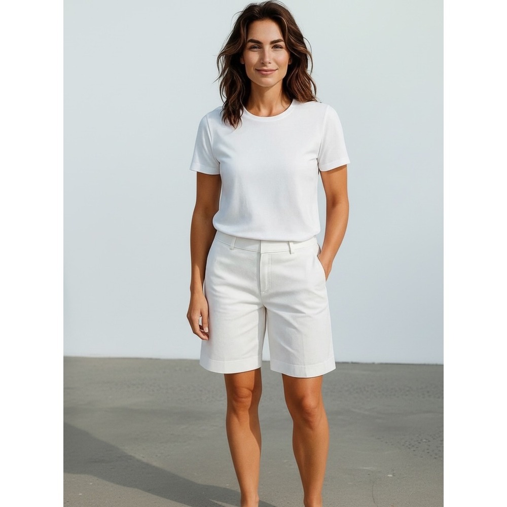 White House Black Market White Bermuda Shorts Womens 8 Tailored Mid Rise Summer